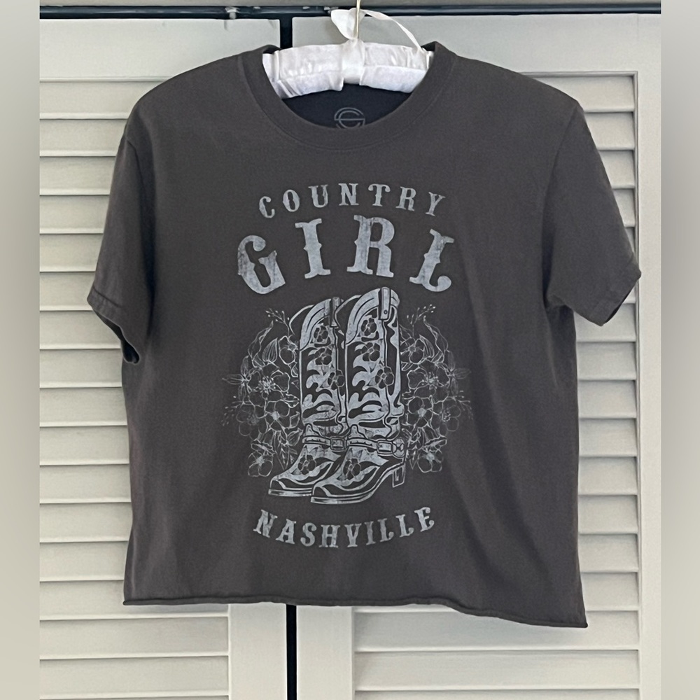 Nashville Country Girl Graphic Women’s Cut-Off T-Shirt - Gray
